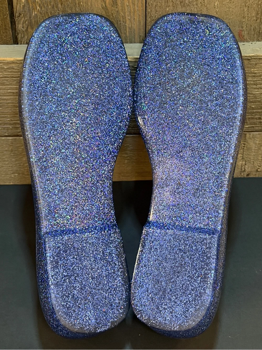 Jeffrey Campbell Blue Glitter Jelly Ballet Flats Square Toe Summer Shoes Size 10